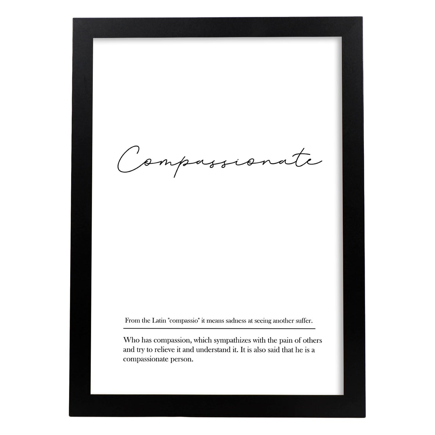Lámina con definicion en inglés de Compassionate. Poster de palabras con definiciones.-Artwork-Nacnic-A3-Marco Negro-Nacnic Estudio SL