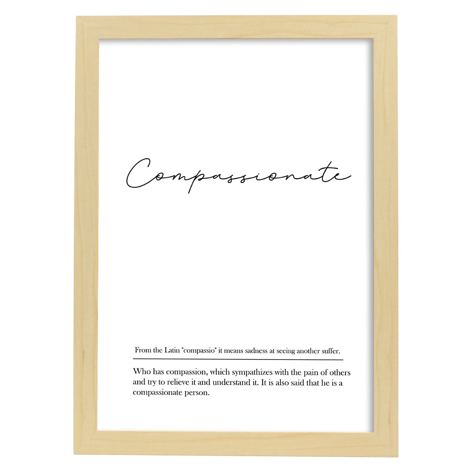 Lámina con definicion en inglés de Compassionate. Poster de palabras con definiciones.-Artwork-Nacnic-A4-Marco Madera clara-Nacnic Estudio SL