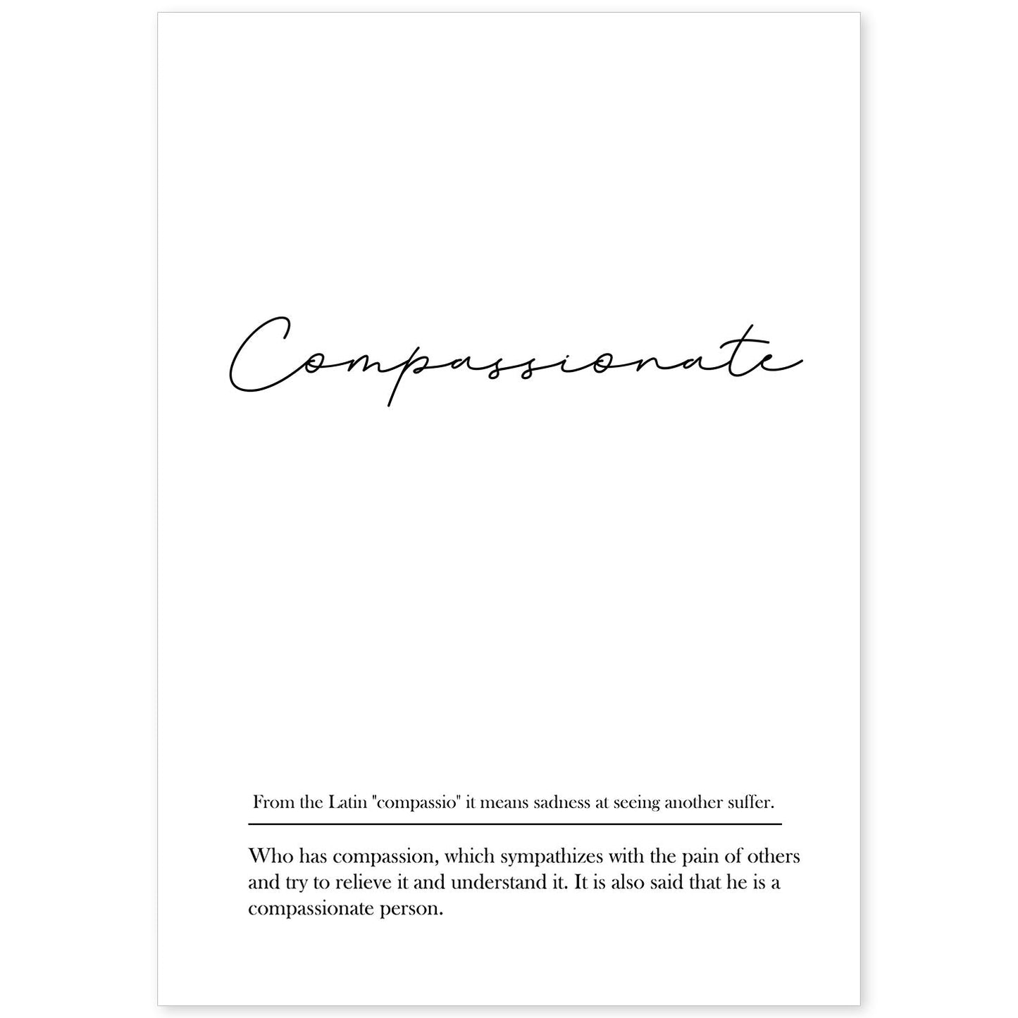 Lámina con definicion en inglés de Compassionate. Poster de palabras con definiciones.-Artwork-Nacnic-A4-Sin marco-Nacnic Estudio SL