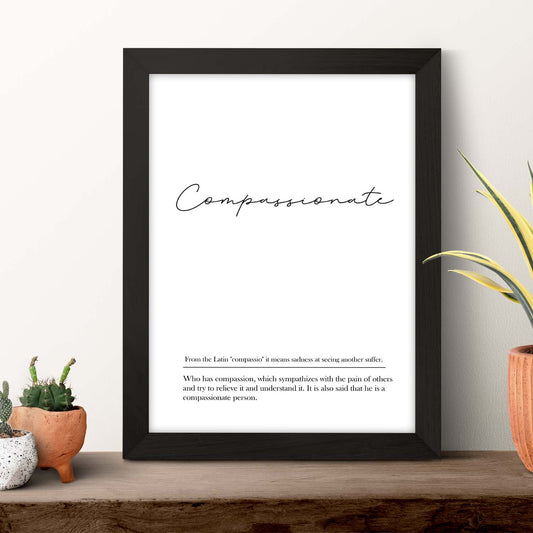Lámina con definicion en inglés de Compassionate. Poster de palabras con definiciones.-Artwork-Nacnic-Nacnic Estudio SL
