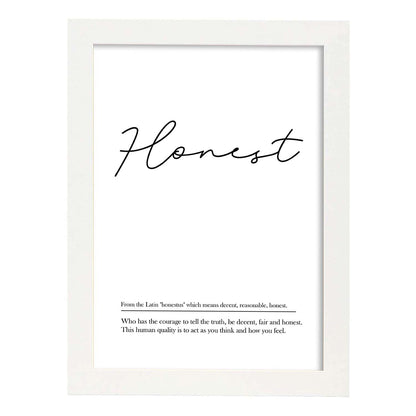 Lámina con definicion en inglés de Honest. Poster de palabras con definiciones.-Artwork-Nacnic-A4-Marco Blanco-Nacnic Estudio SL