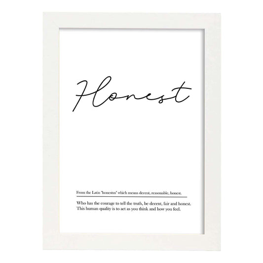 Lámina con definicion en inglés de Honest. Poster de palabras con definiciones.-Artwork-Nacnic-A4-Marco Blanco-Nacnic Estudio SL