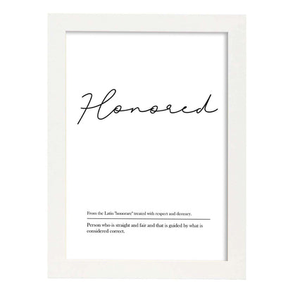 Lámina con definicion en inglés de Honored. Poster de palabras con definiciones.-Artwork-Nacnic-A4-Marco Blanco-Nacnic Estudio SL