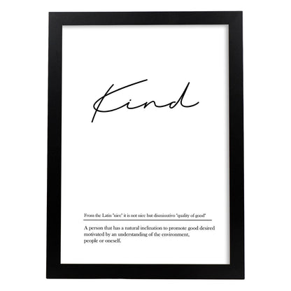 Lámina con definicion en inglés de Kind. Poster de palabras con definiciones.-Artwork-Nacnic-A4-Marco Negro-Nacnic Estudio SL