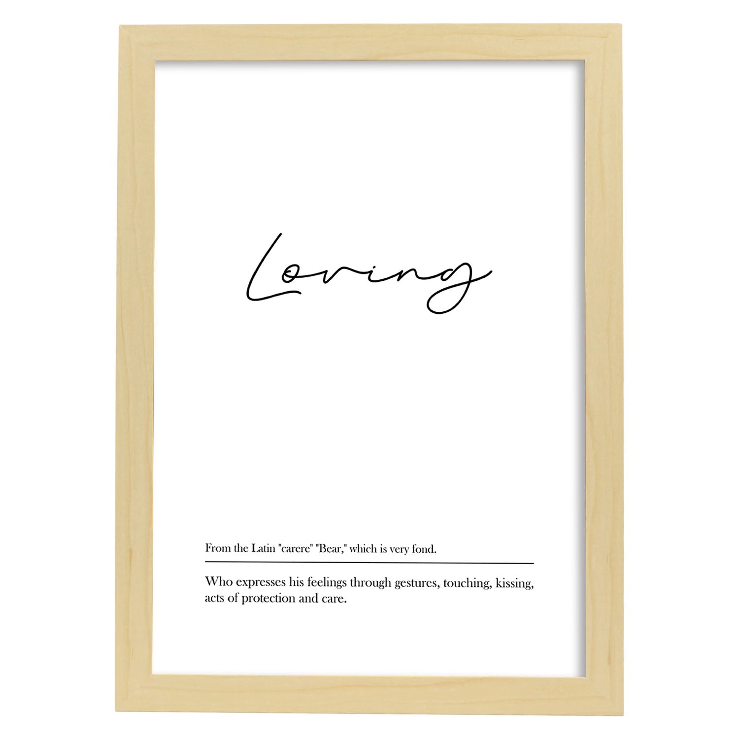 Lámina con definicion en inglés de Loving. Poster de palabras con definiciones.-Artwork-Nacnic-A3-Marco Madera clara-Nacnic Estudio SL