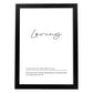 Lámina con definicion en inglés de Loving. Poster de palabras con definiciones.-Artwork-Nacnic-A3-Marco Negro-Nacnic Estudio SL
