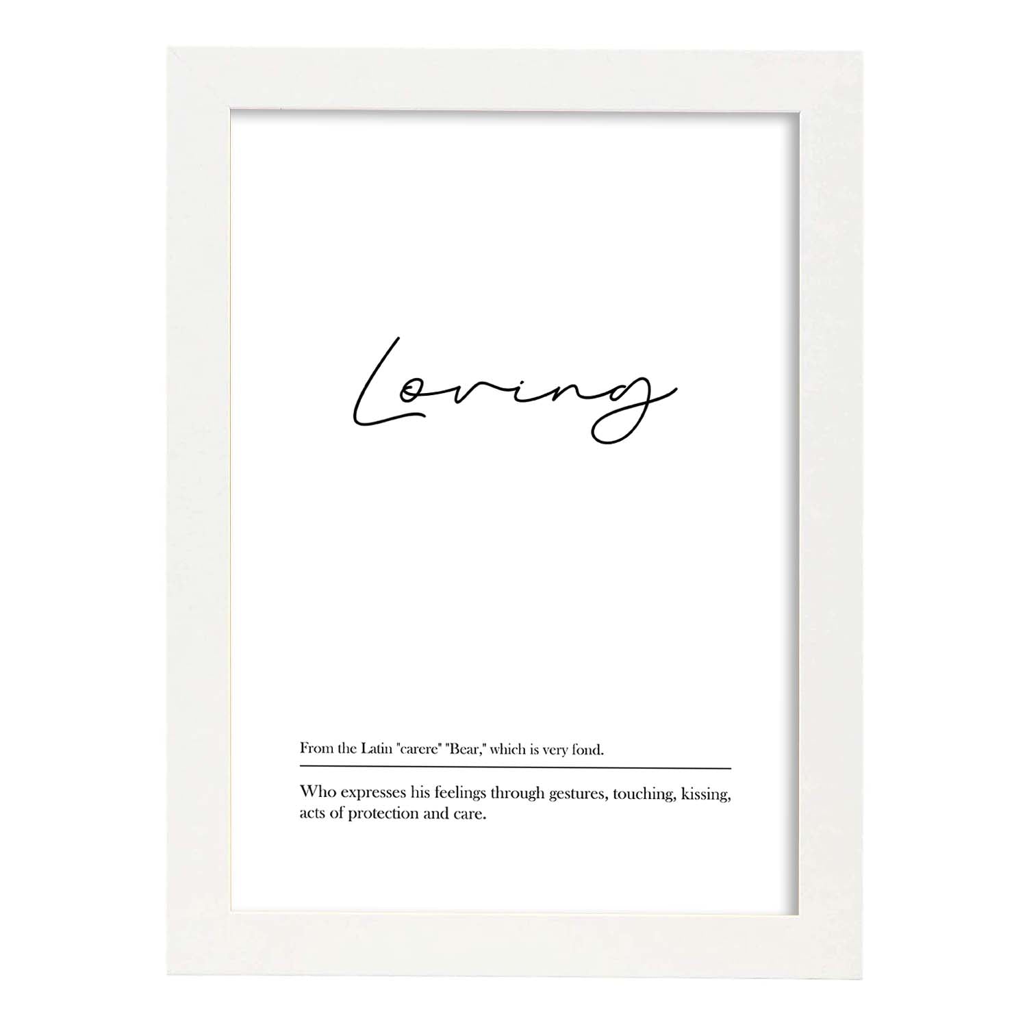 Lámina con definicion en inglés de Loving. Poster de palabras con definiciones.-Artwork-Nacnic-A4-Marco Blanco-Nacnic Estudio SL