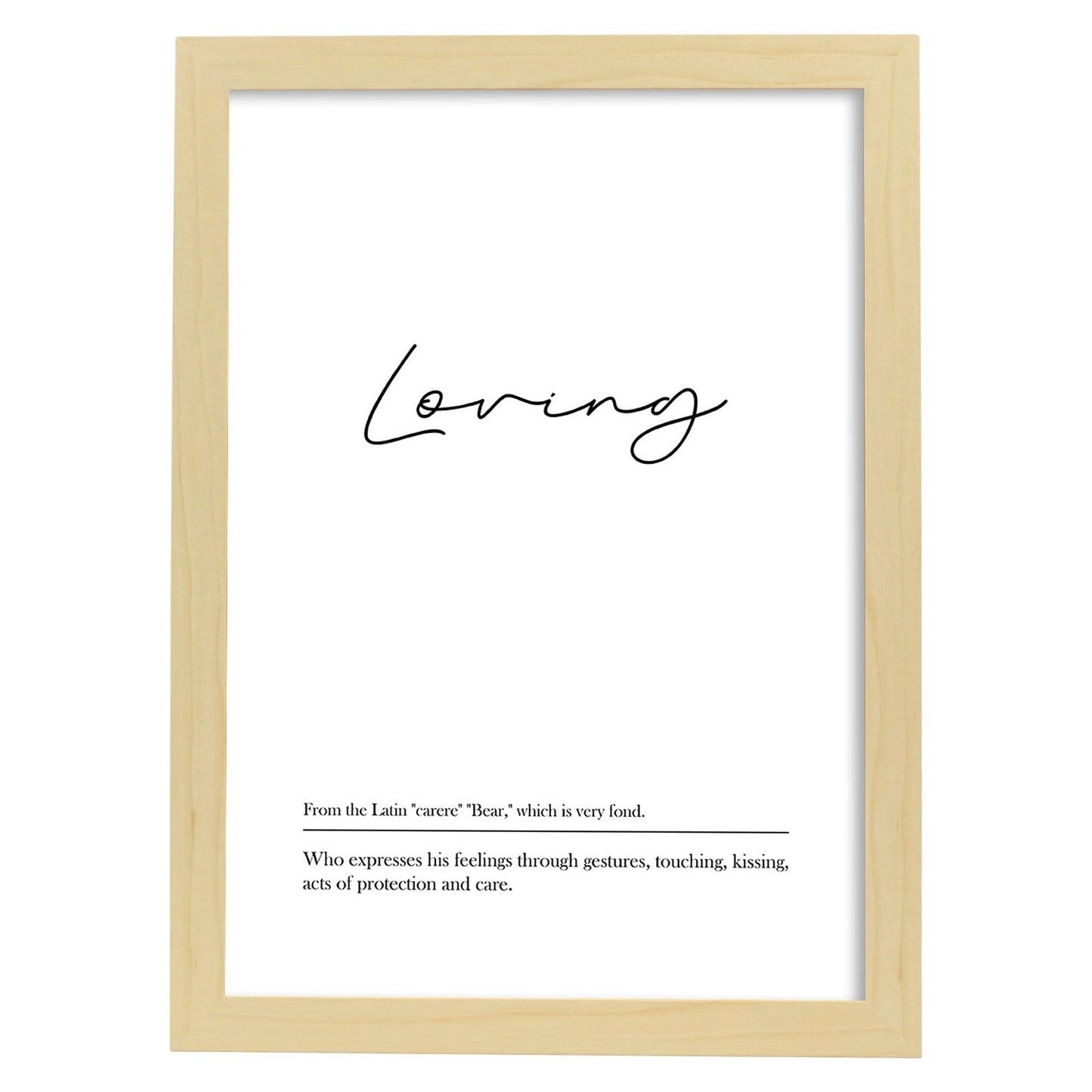 Lámina con definicion en inglés de Loving. Poster de palabras con definiciones.-Artwork-Nacnic-A4-Marco Madera clara-Nacnic Estudio SL