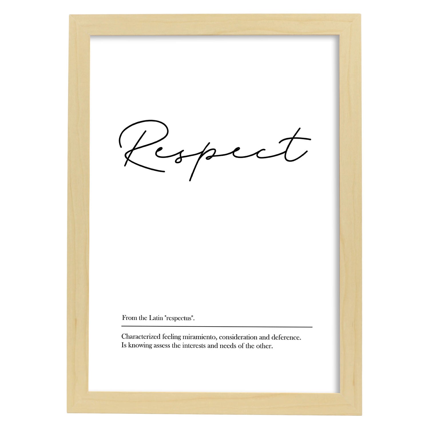 Lámina con definicion en inglés de Respect. Poster de palabras con definiciones.-Artwork-Nacnic-A3-Marco Madera clara-Nacnic Estudio SL