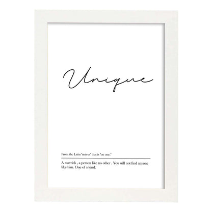 Lámina con definicion en inglés de Unique. Poster de palabras con definiciones.-Artwork-Nacnic-A4-Marco Blanco-Nacnic Estudio SL