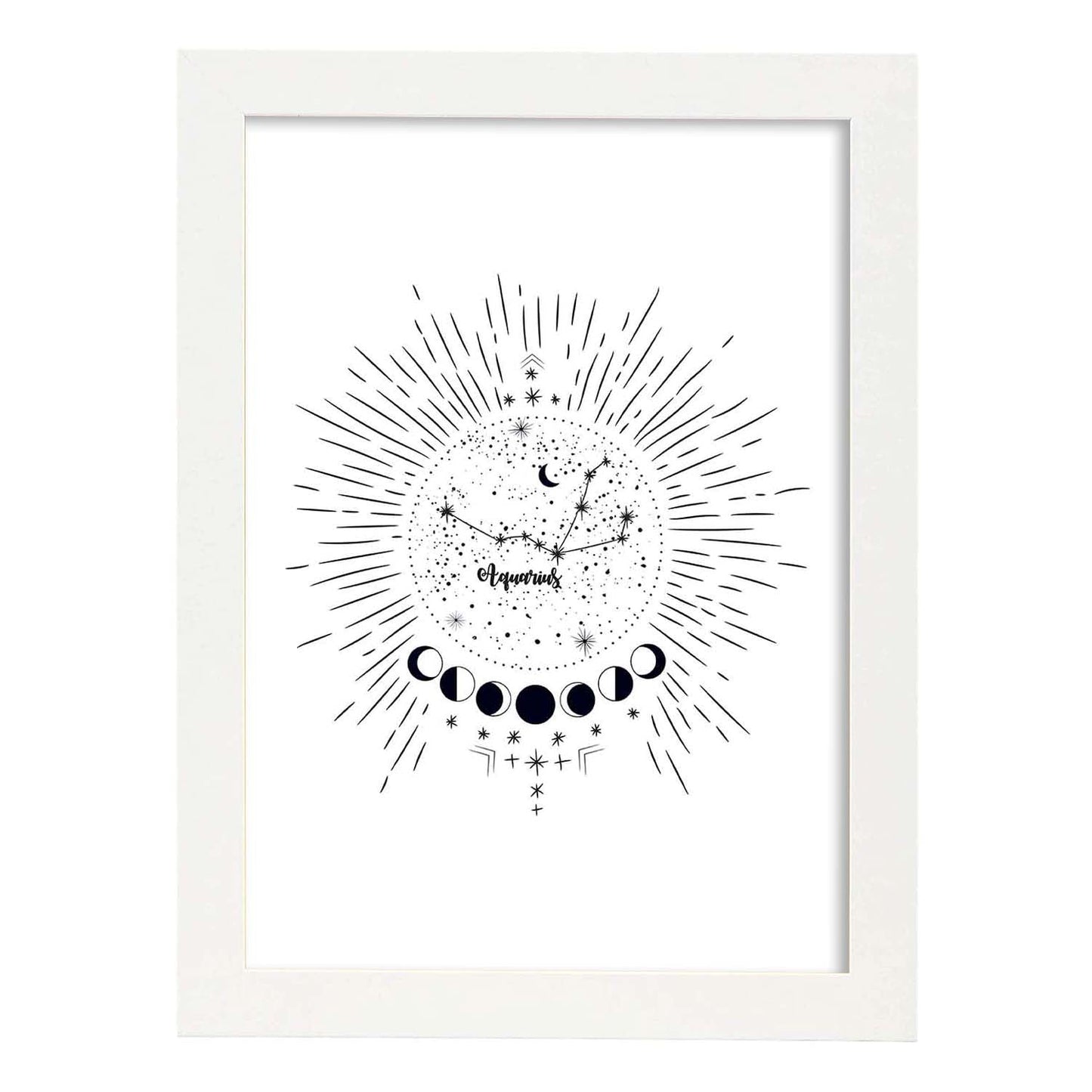 Lamina con la constelación Acuario. Poster con símbolo del zodiaco en y fondo blanco-Artwork-Nacnic-A3-Marco Blanco-Nacnic Estudio SL