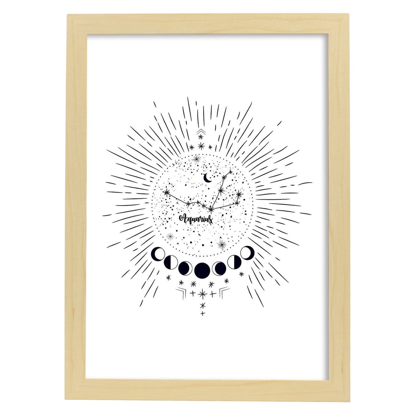 Lamina con la constelación Acuario. Poster con símbolo del zodiaco en y fondo blanco-Artwork-Nacnic-A3-Marco Madera clara-Nacnic Estudio SL