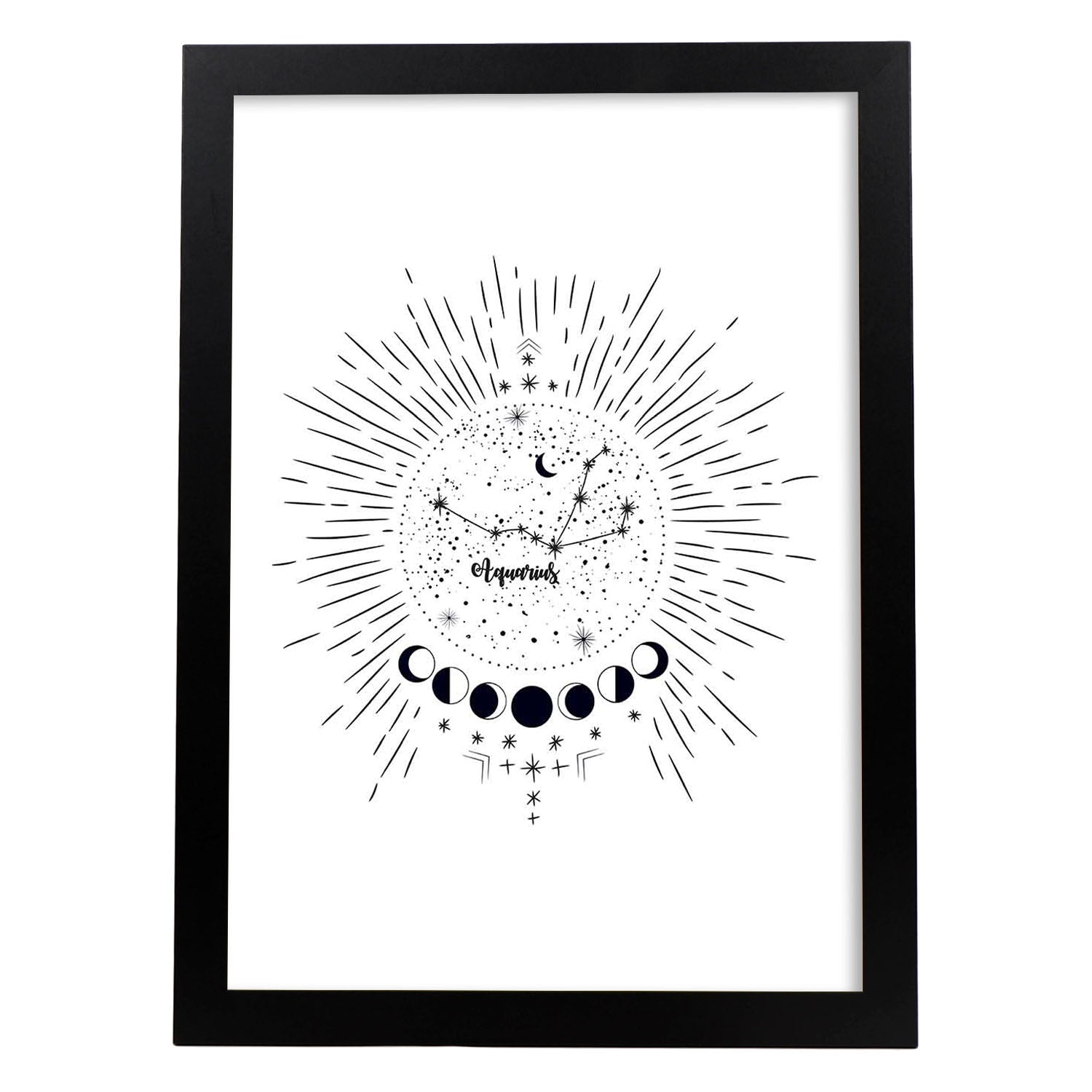 Lamina con la constelación Acuario. Poster con símbolo del zodiaco en y fondo blanco-Artwork-Nacnic-A3-Marco Negro-Nacnic Estudio SL