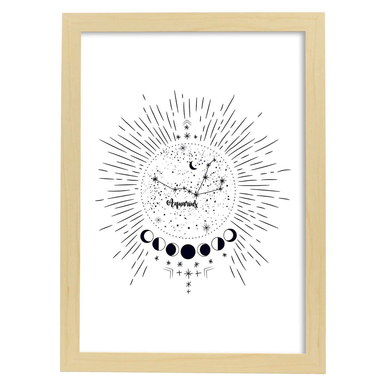 Lamina con la constelación Acuario. Poster con símbolo del zodiaco en y fondo blanco-Artwork-Nacnic-A4-Marco Madera clara-Nacnic Estudio SL
