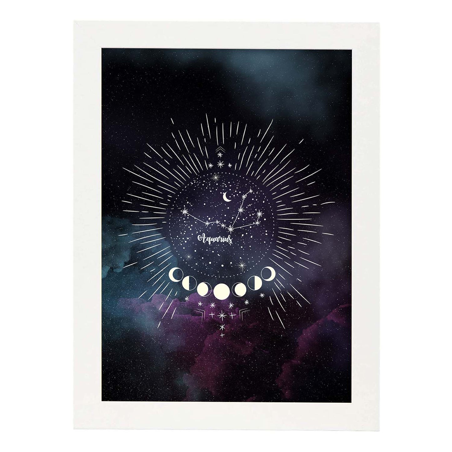 Lamina con la constelación Acuario. Poster con símbolo del Zodiaco en y Fondo del Cielo Estrellado-Artwork-Nacnic-A3-Marco Blanco-Nacnic Estudio SL