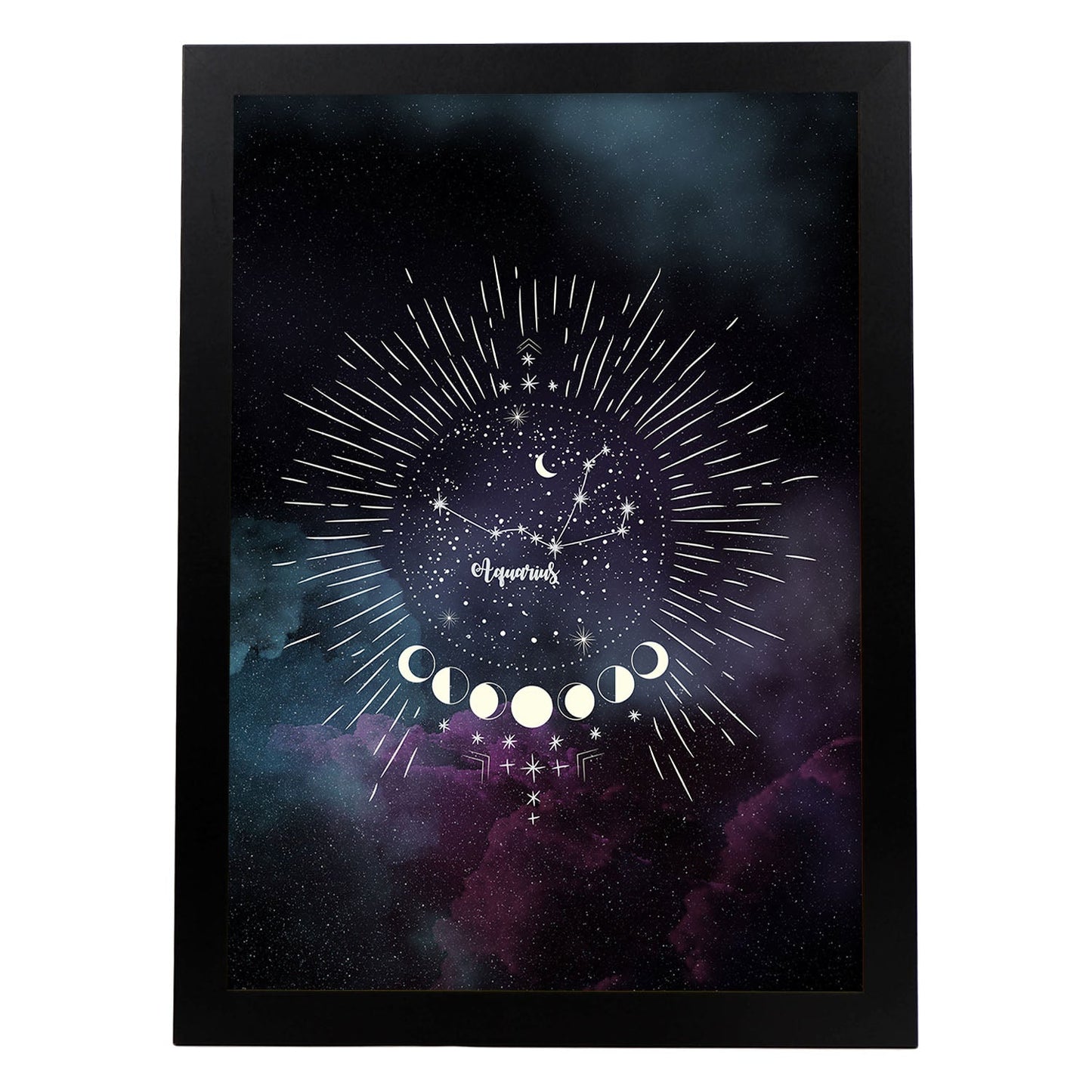 Lamina con la constelación Acuario. Poster con símbolo del Zodiaco en y Fondo del Cielo Estrellado-Artwork-Nacnic-A3-Marco Negro-Nacnic Estudio SL
