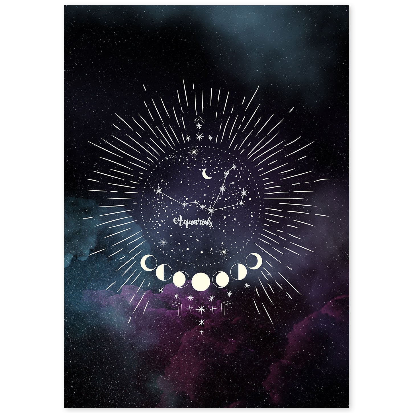 Lamina con la constelación Acuario. Poster con símbolo del Zodiaco en y Fondo del Cielo Estrellado-Artwork-Nacnic-A4-Sin marco-Nacnic Estudio SL