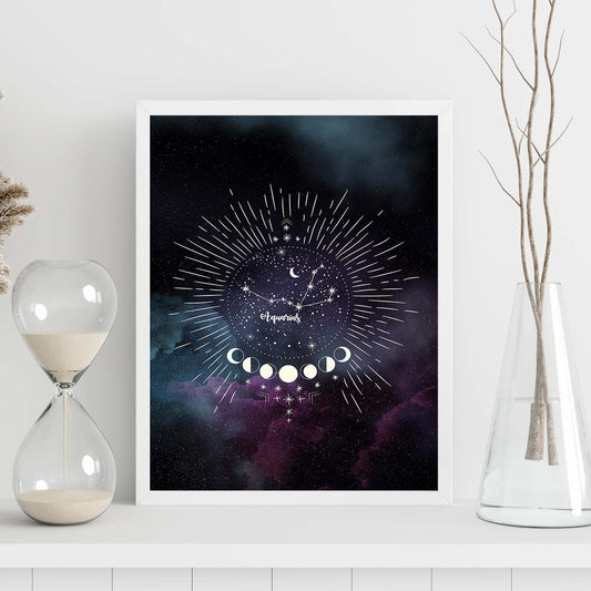 Lamina con la constelación Acuario. Poster con símbolo del Zodiaco en y Fondo del Cielo Estrellado-Artwork-Nacnic-Nacnic Estudio SL