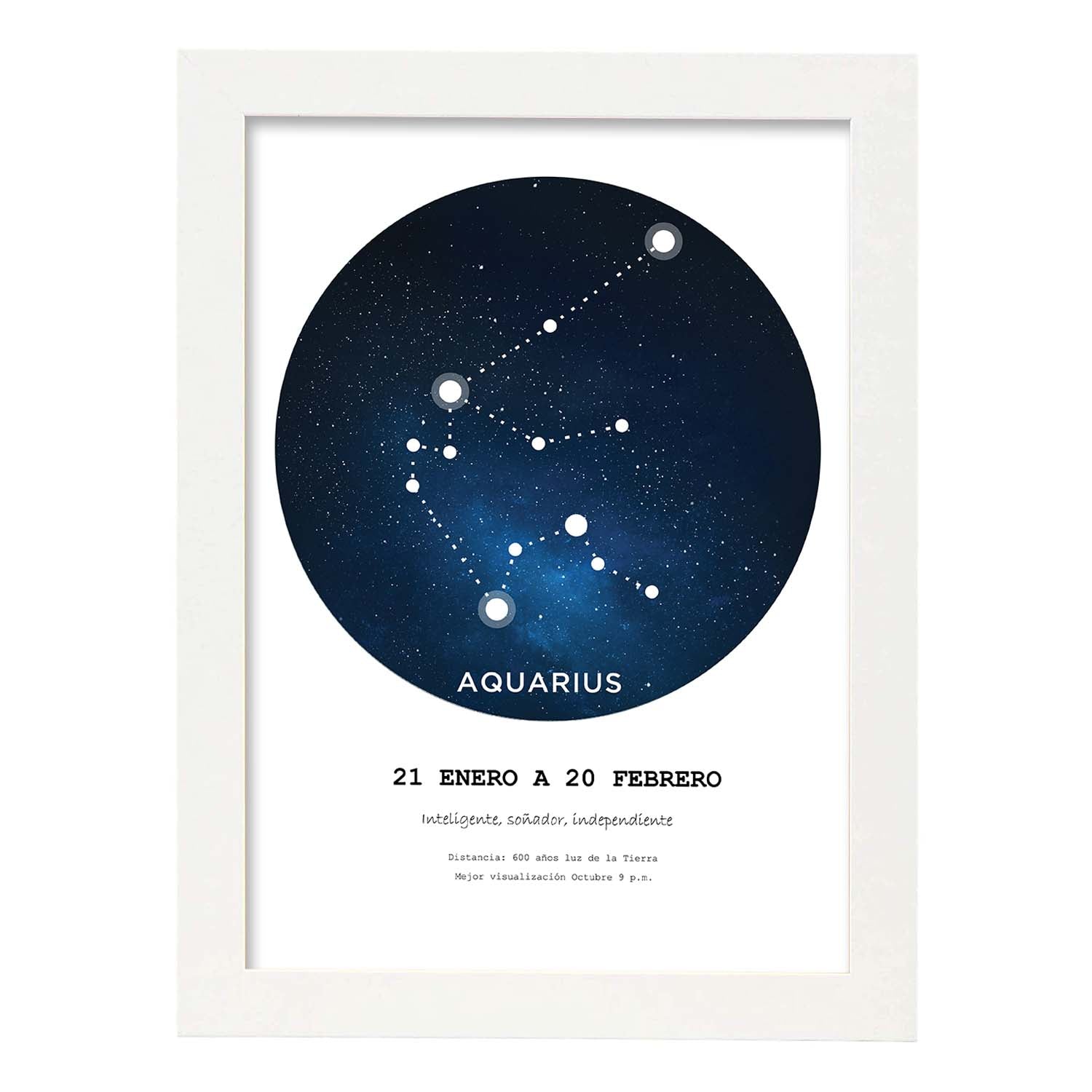 Lamina con la constelación Aquarius. Poster con símbolo del zodiaco en y fondo blanco-Artwork-Nacnic-A3-Marco Blanco-Nacnic Estudio SL