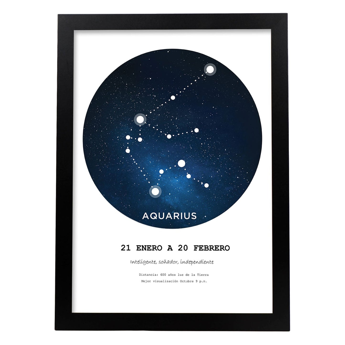 Lamina con la constelación Aquarius. Poster con símbolo del zodiaco en y fondo blanco-Artwork-Nacnic-A3-Marco Negro-Nacnic Estudio SL