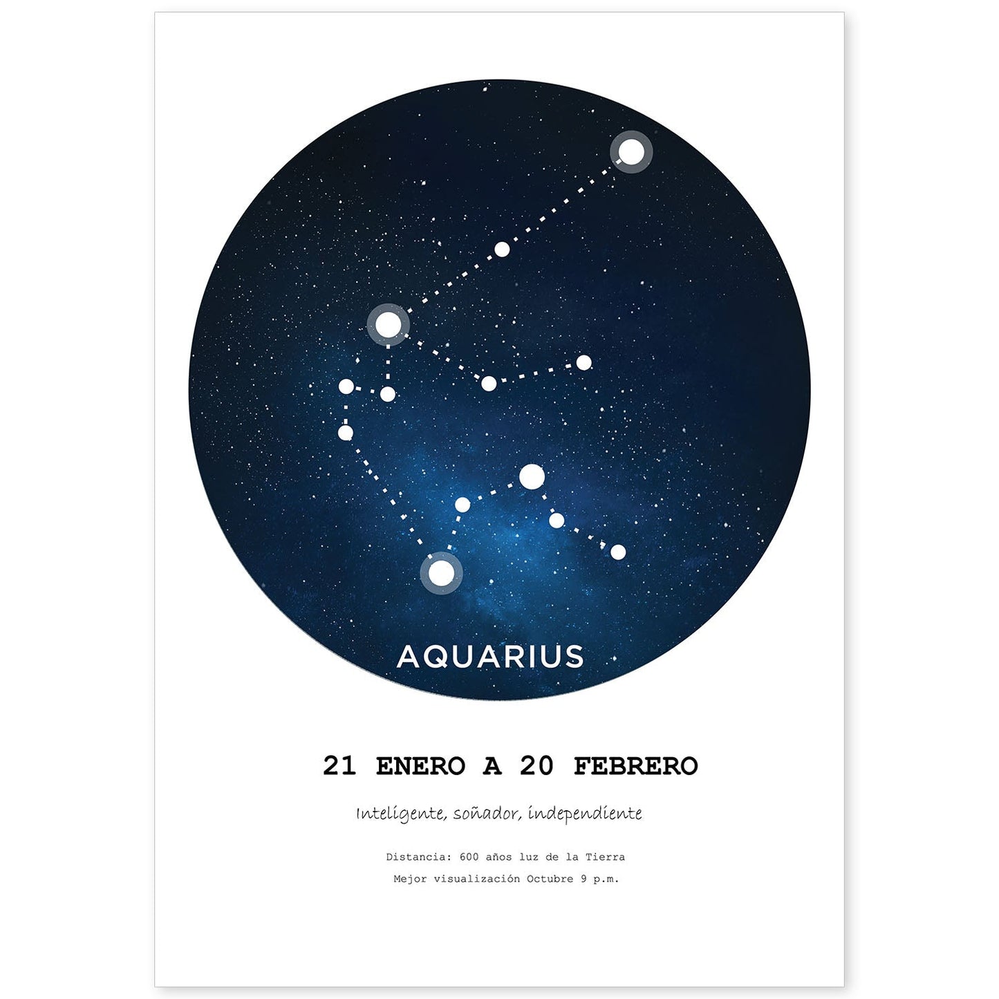 Lamina con la constelación Aquarius. Poster con símbolo del zodiaco en y fondo blanco-Artwork-Nacnic-A4-Sin marco-Nacnic Estudio SL