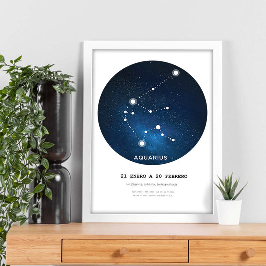 Lamina con la constelación Aquarius. Poster con símbolo del zodiaco en y fondo blanco-Artwork-Nacnic-Nacnic Estudio SL