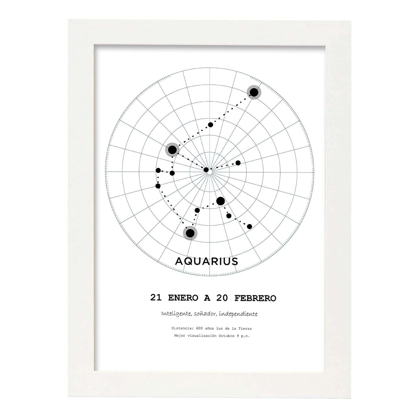 Lamina con la constelación Aquarius. Poster con símbolo del zodiaco en y fondo del cielo estrellado-Artwork-Nacnic-A3-Marco Blanco-Nacnic Estudio SL