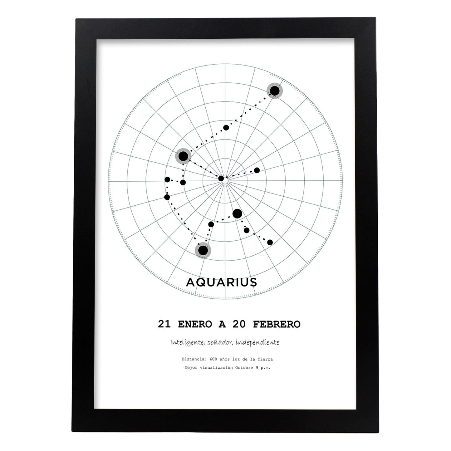 Lamina con la constelación Aquarius. Poster con símbolo del zodiaco en y fondo del cielo estrellado-Artwork-Nacnic-A3-Marco Negro-Nacnic Estudio SL