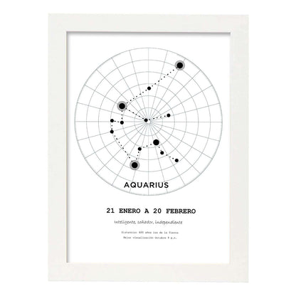 Lamina con la constelación Aquarius. Poster con símbolo del zodiaco en y fondo del cielo estrellado-Artwork-Nacnic-A4-Marco Blanco-Nacnic Estudio SL
