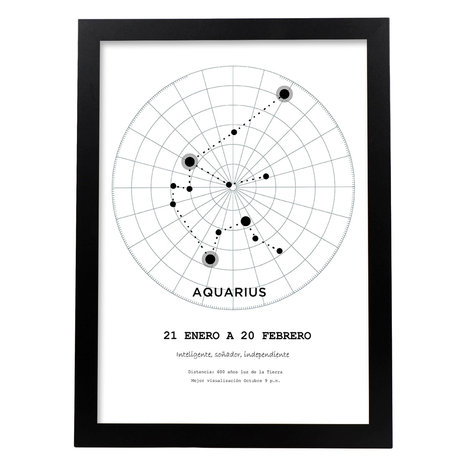 Lamina con la constelación Aquarius. Poster con símbolo del zodiaco en y fondo del cielo estrellado-Artwork-Nacnic-A4-Marco Negro-Nacnic Estudio SL