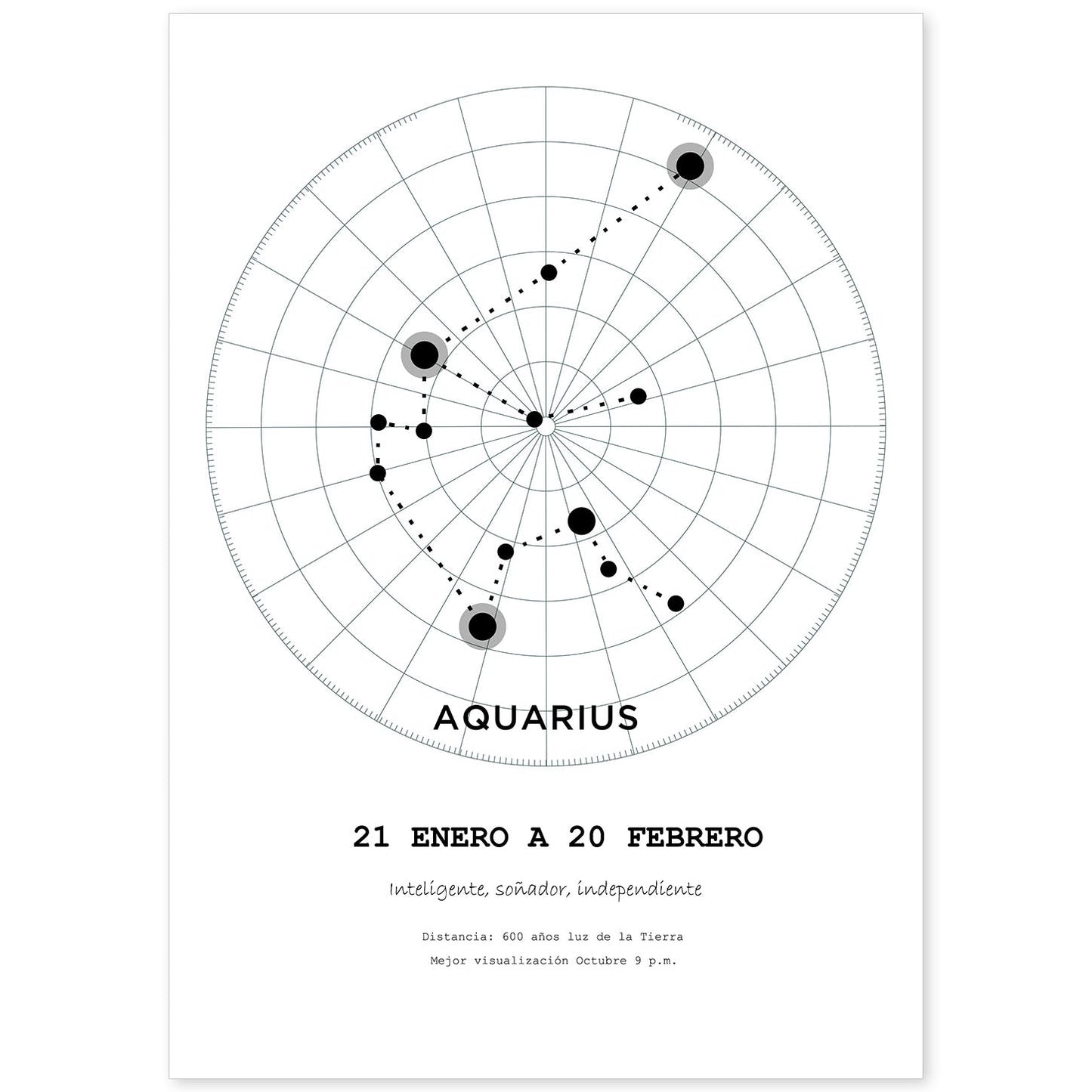 Lamina con la constelación Aquarius. Poster con símbolo del zodiaco en y fondo del cielo estrellado-Artwork-Nacnic-A4-Sin marco-Nacnic Estudio SL