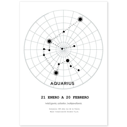 Lamina con la constelación Aquarius. Poster con símbolo del zodiaco en y fondo del cielo estrellado-Artwork-Nacnic-A4-Sin marco-Nacnic Estudio SL