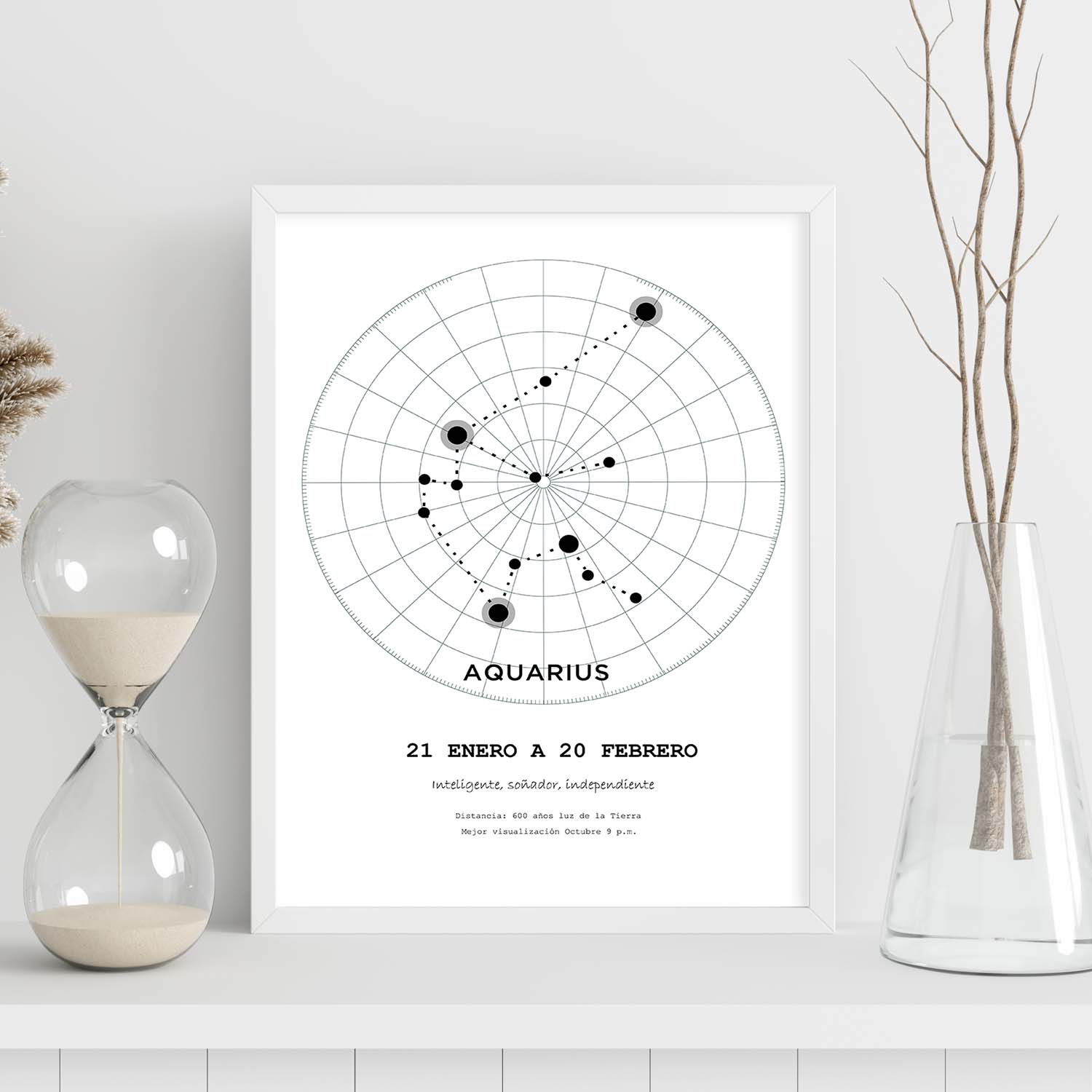Lamina con la constelación Aquarius. Poster con símbolo del zodiaco en y fondo del cielo estrellado-Artwork-Nacnic-Nacnic Estudio SL