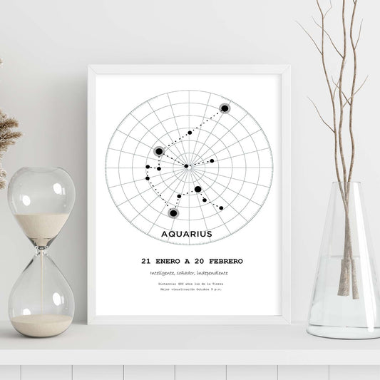 Lamina con la constelación Aquarius. Poster con símbolo del zodiaco en y fondo del cielo estrellado-Artwork-Nacnic-Nacnic Estudio SL