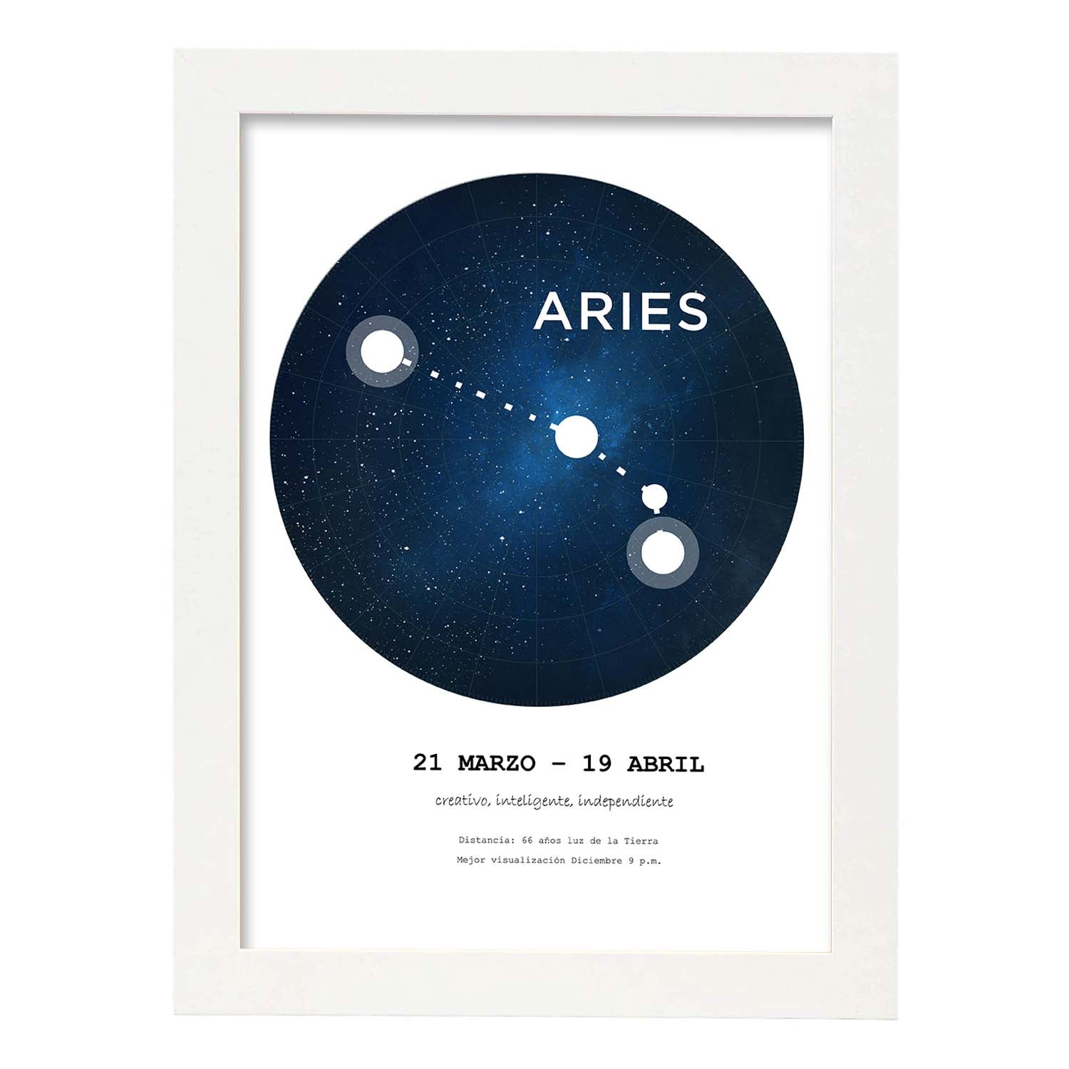 Lamina con la constelación Aries. Poster con símbolo del zodiaco en y fondo blanco-Artwork-Nacnic-A3-Marco Blanco-Nacnic Estudio SL