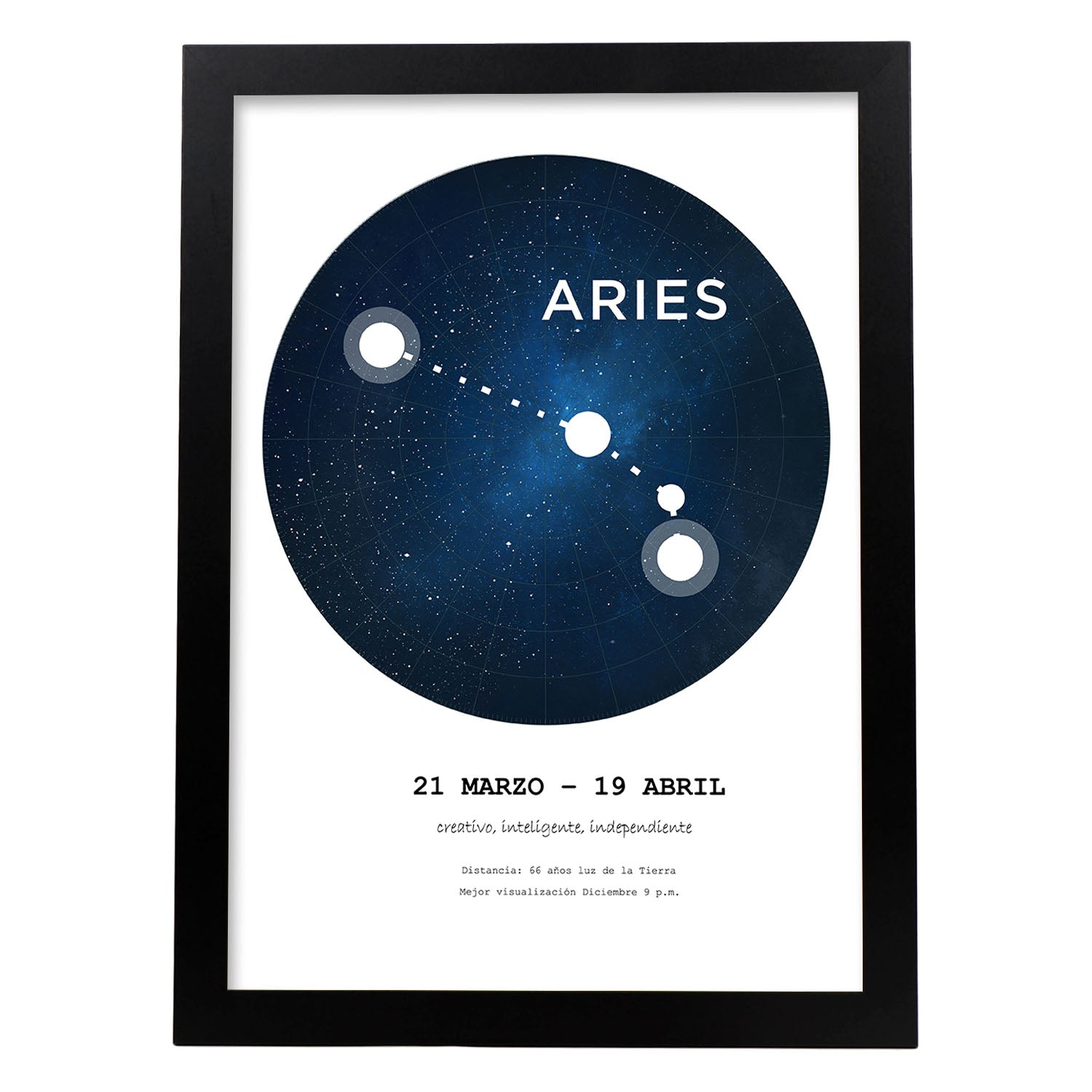 Lamina con la constelación Aries. Poster con símbolo del zodiaco en y fondo blanco-Artwork-Nacnic-A3-Marco Negro-Nacnic Estudio SL
