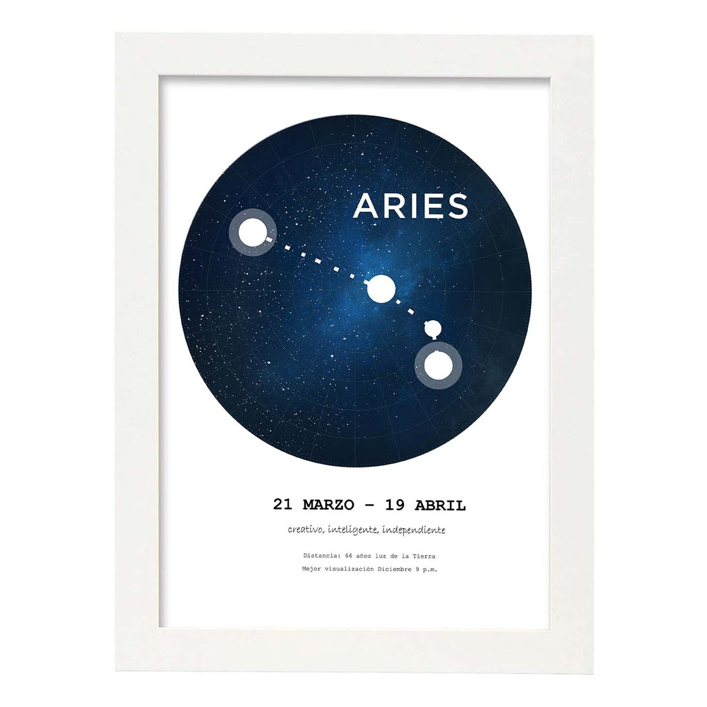Lamina con la constelación Aries. Poster con símbolo del zodiaco en y fondo blanco-Artwork-Nacnic-A4-Marco Blanco-Nacnic Estudio SL