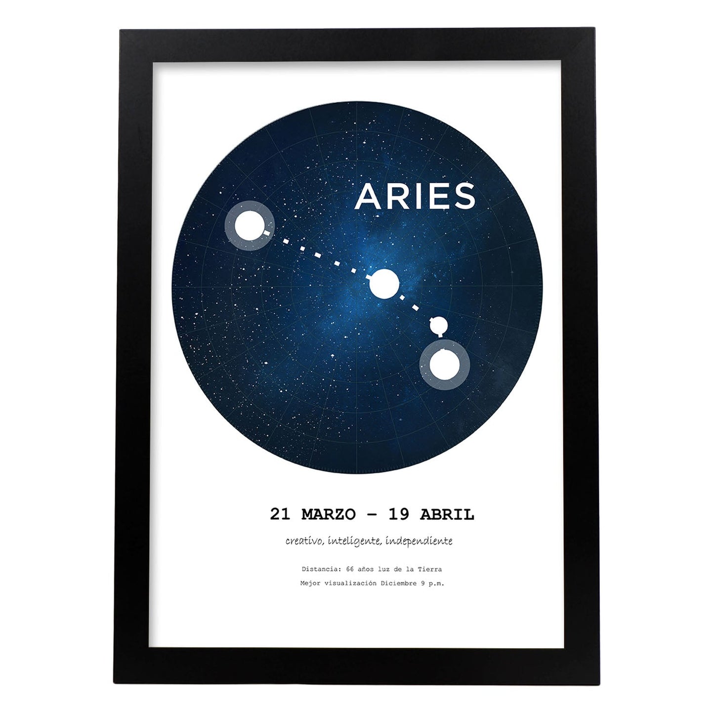 Lamina con la constelación Aries. Poster con símbolo del zodiaco en y fondo blanco-Artwork-Nacnic-A4-Marco Negro-Nacnic Estudio SL