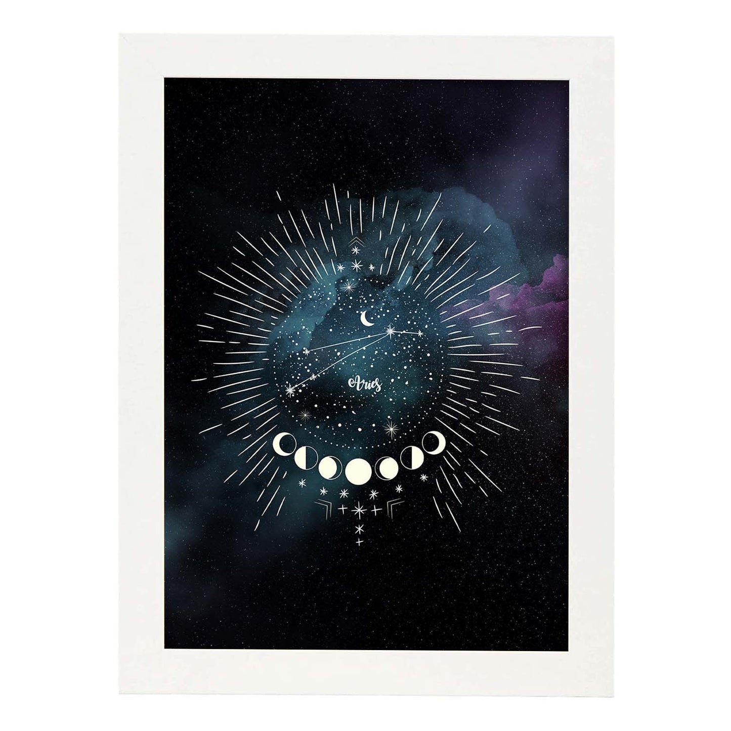 Lamina con la constelación Aries. Poster con símbolo del Zodiaco en y Fondo del Cielo Estrellado-Artwork-Nacnic-A3-Marco Blanco-Nacnic Estudio SL