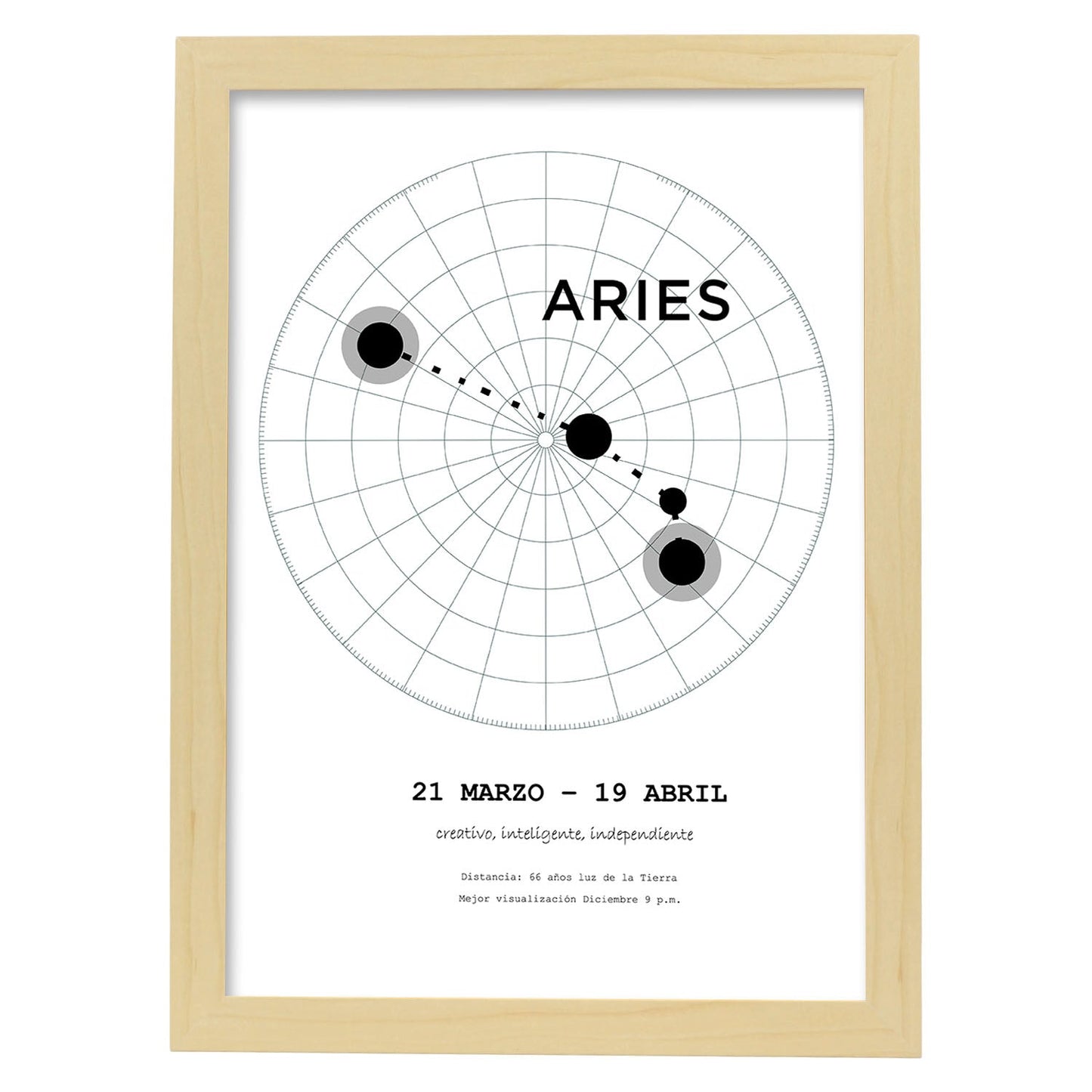 Lamina con la constelación Aries. Poster con símbolo del zodiaco en y fondo del cielo estrellado-Artwork-Nacnic-A3-Marco Madera clara-Nacnic Estudio SL