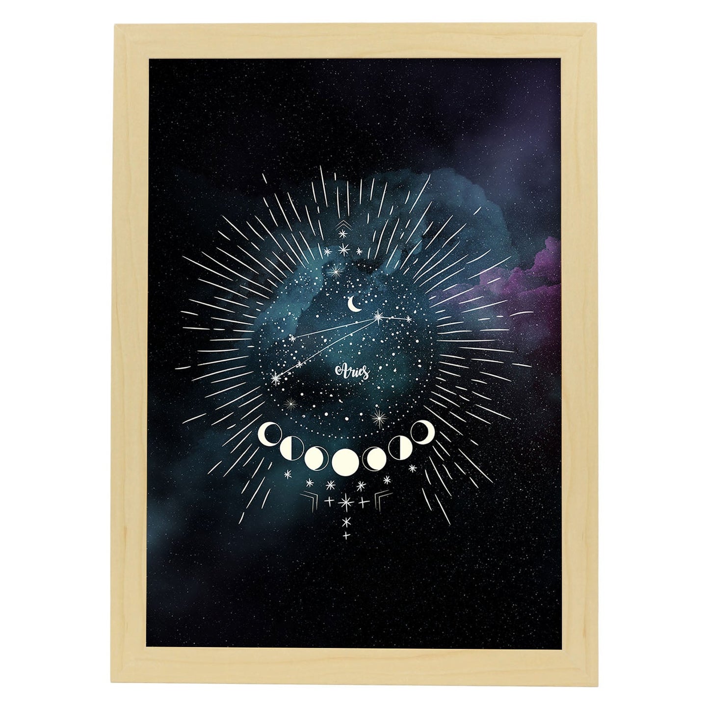 Lamina con la constelación Aries. Poster con símbolo del Zodiaco en y Fondo del Cielo Estrellado-Artwork-Nacnic-A3-Marco Madera clara-Nacnic Estudio SL
