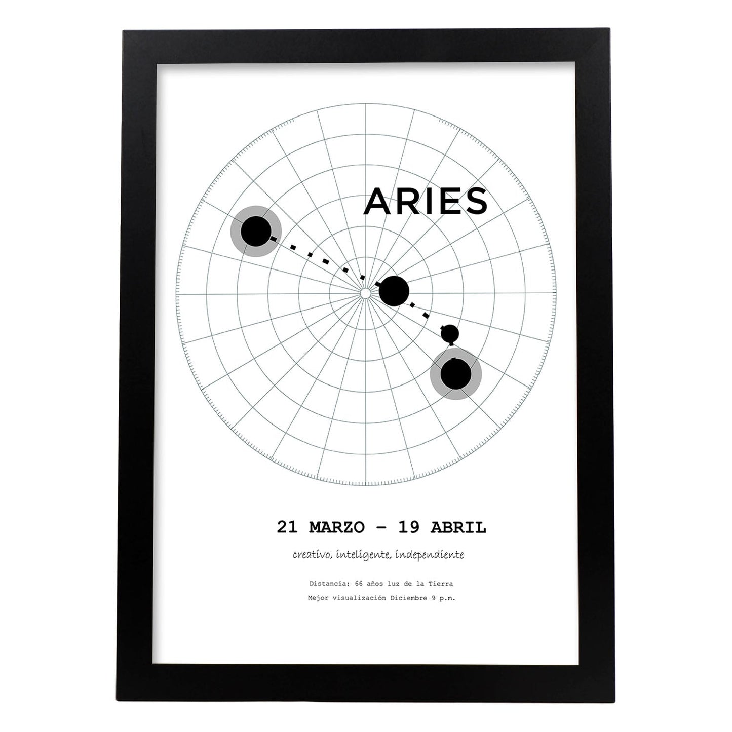 Lamina con la constelación Aries. Poster con símbolo del zodiaco en y fondo del cielo estrellado-Artwork-Nacnic-A3-Marco Negro-Nacnic Estudio SL