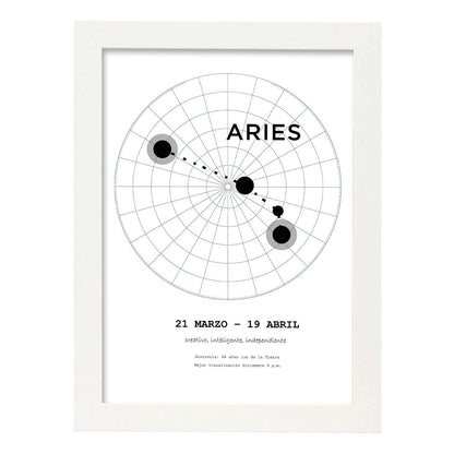 Lamina con la constelación Aries. Poster con símbolo del zodiaco en y fondo del cielo estrellado-Artwork-Nacnic-A4-Marco Blanco-Nacnic Estudio SL