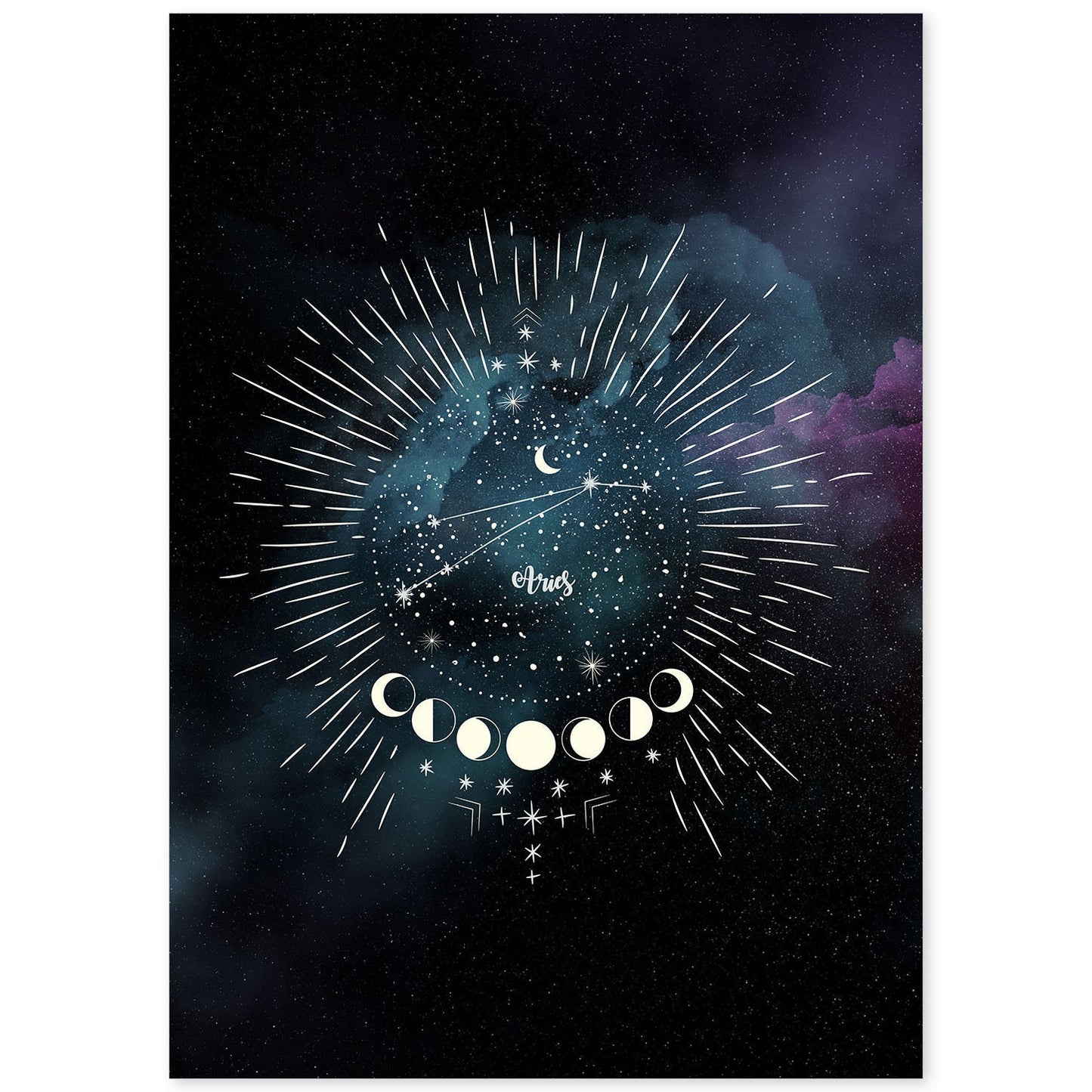 Lamina con la constelación Aries. Poster con símbolo del Zodiaco en y Fondo del Cielo Estrellado-Artwork-Nacnic-A4-Sin marco-Nacnic Estudio SL