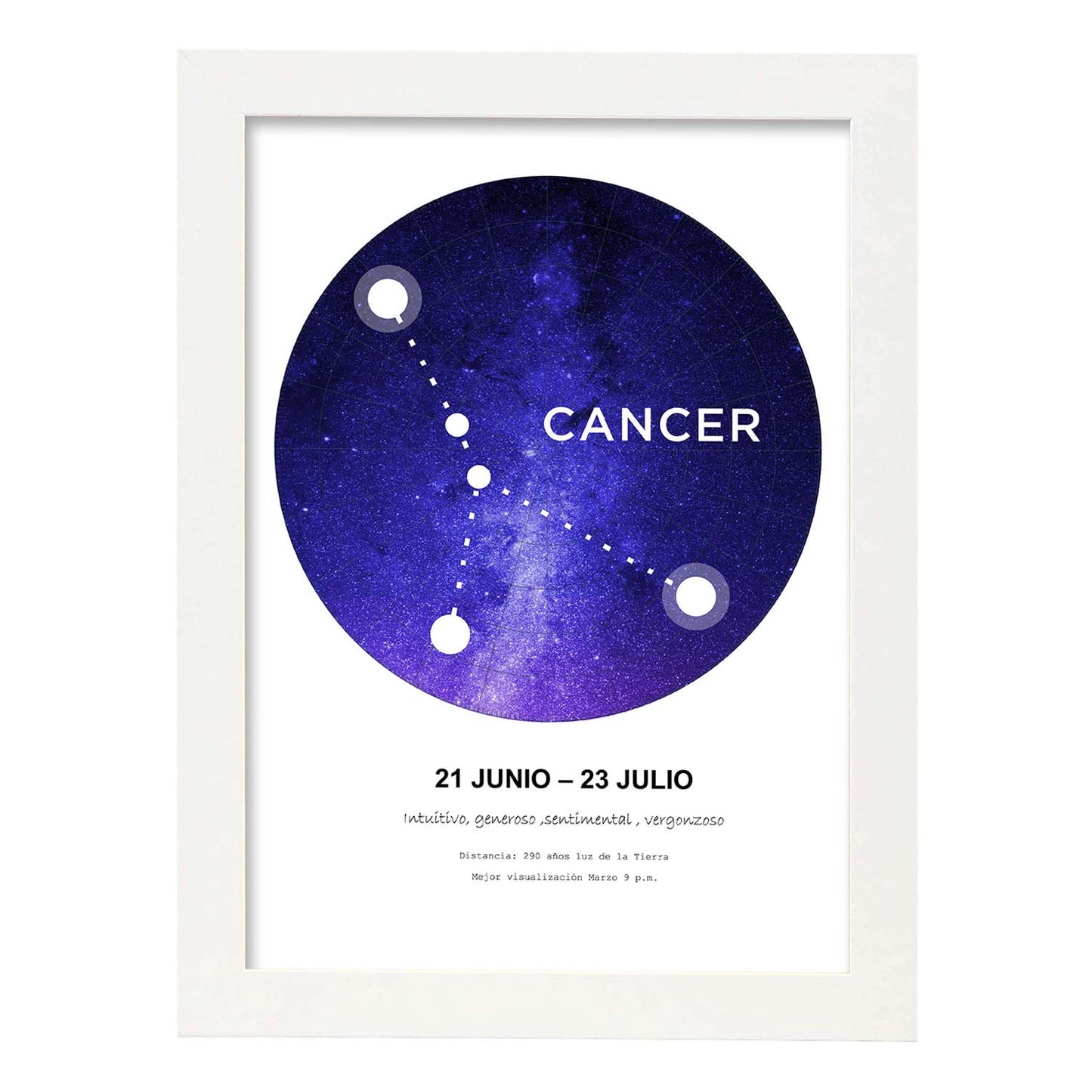 Lamina con la constelación Cancer. Poster con símbolo del zodiaco en y fondo blanco-Artwork-Nacnic-A3-Marco Blanco-Nacnic Estudio SL