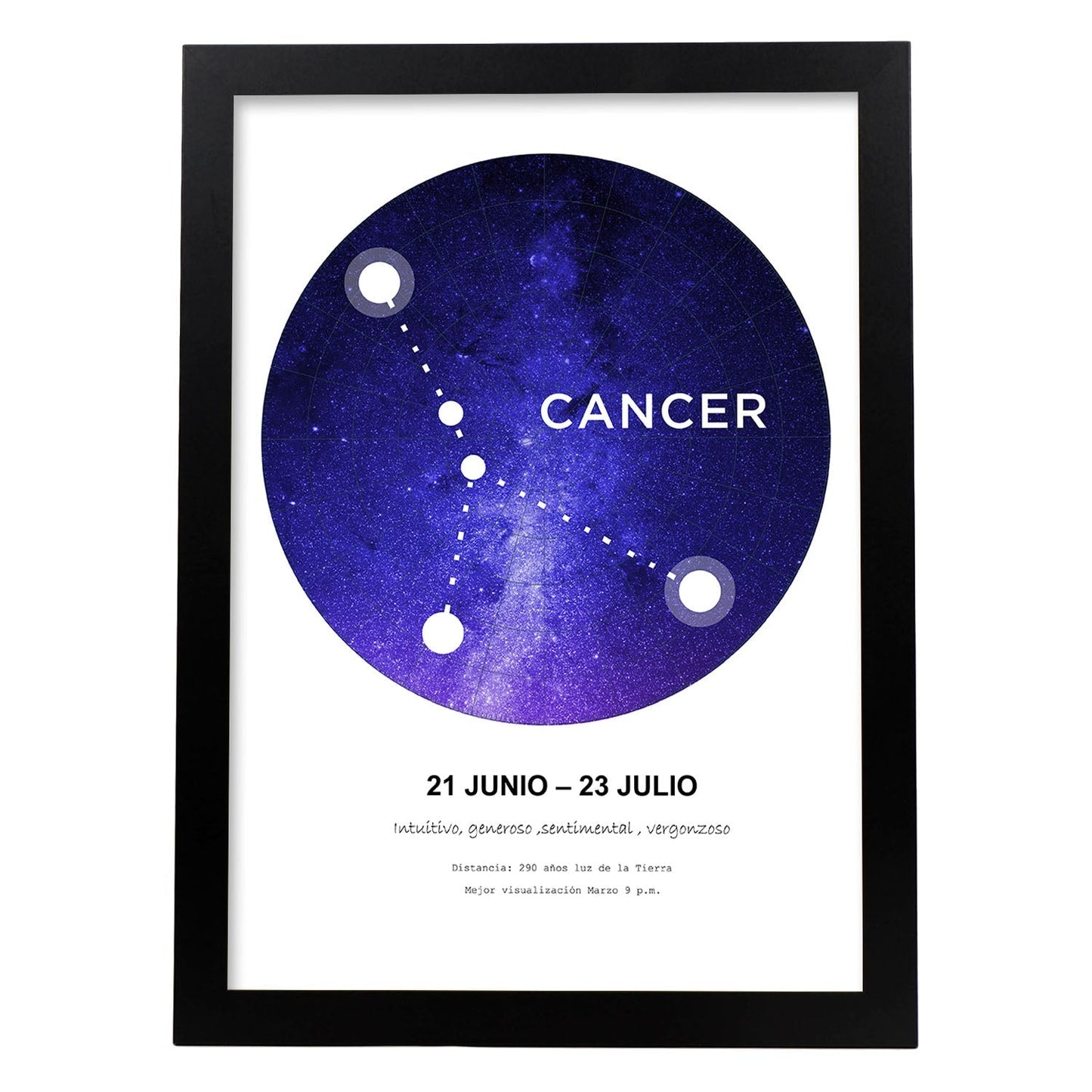 Lamina con la constelación Cancer. Poster con símbolo del zodiaco en y fondo blanco-Artwork-Nacnic-A3-Marco Negro-Nacnic Estudio SL