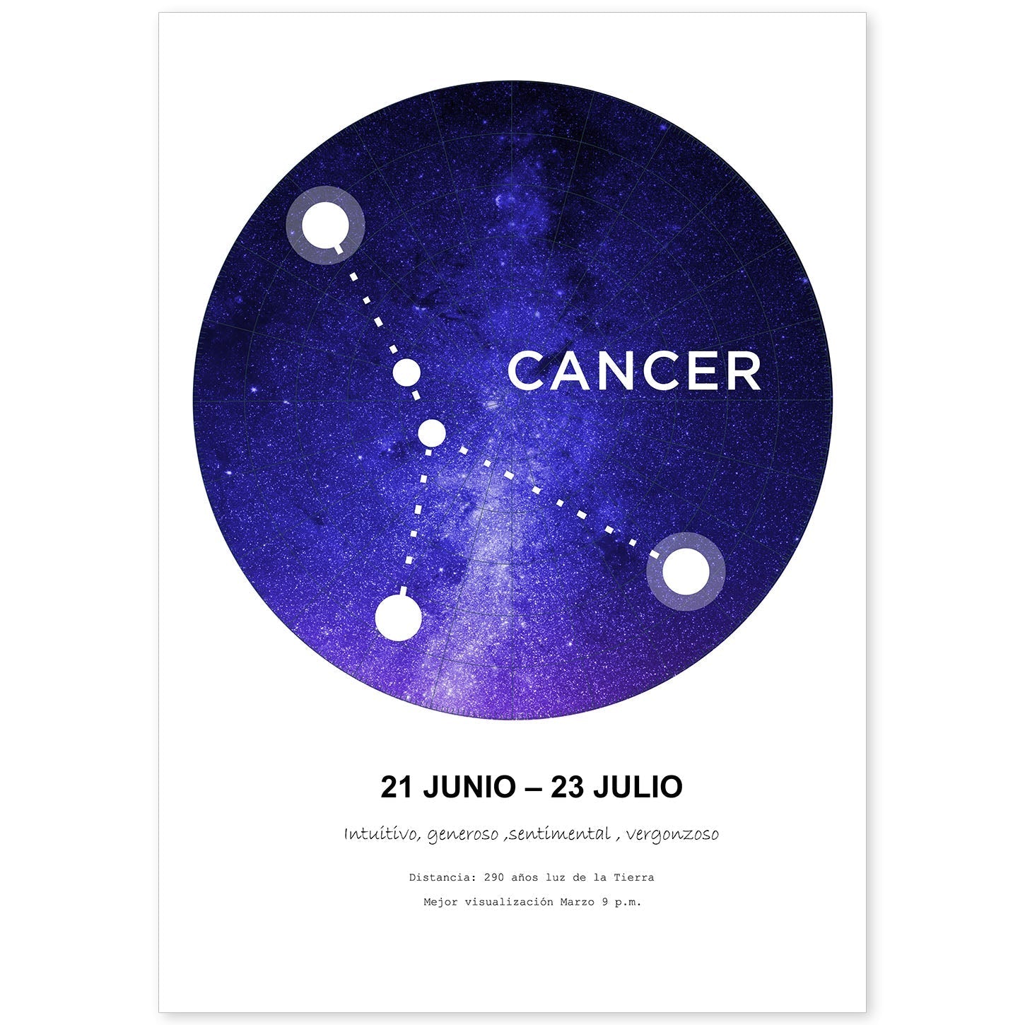 Lamina con la constelación Cancer. Poster con símbolo del zodiaco en y fondo blanco-Artwork-Nacnic-A4-Sin marco-Nacnic Estudio SL