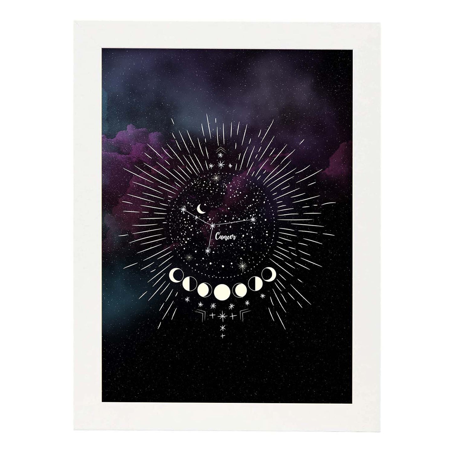 Lamina con la constelación Cancer. Poster con símbolo del Zodiaco en y Fondo del Cielo Estrellado-Artwork-Nacnic-A3-Marco Blanco-Nacnic Estudio SL