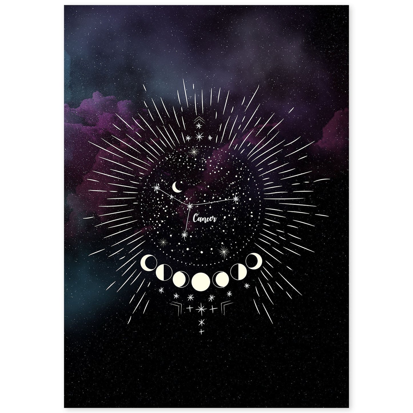 Lamina con la constelación Cancer. Poster con símbolo del Zodiaco en y Fondo del Cielo Estrellado-Artwork-Nacnic-A4-Sin marco-Nacnic Estudio SL