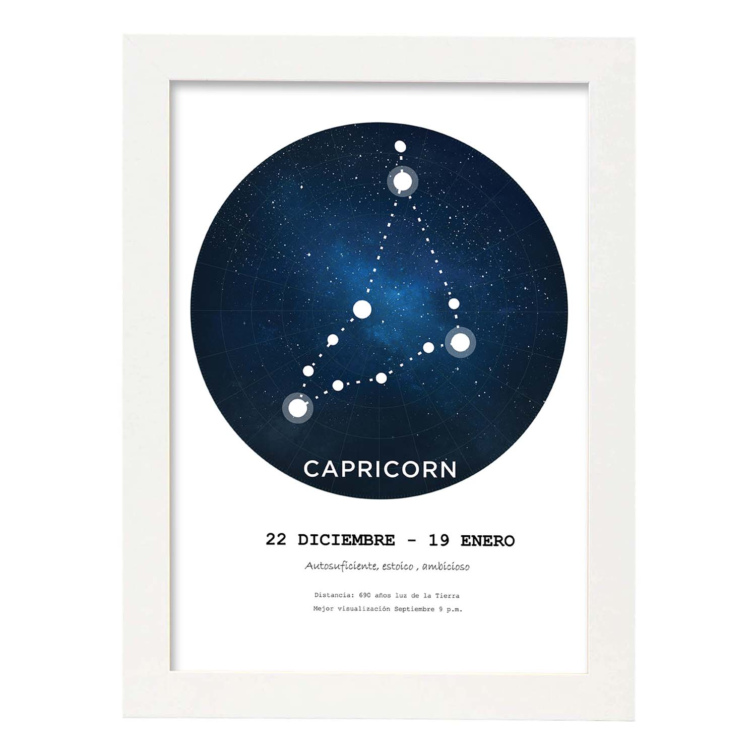 Lamina con la constelación Capricorn. Poster con símbolo del zodiaco en y fondo blanco-Artwork-Nacnic-A3-Marco Blanco-Nacnic Estudio SL
